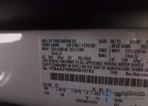 2025 Ford Transit-350 Passenger Van Xl из США, поврежденный, VIN 1FBAX2Y89SKB15763